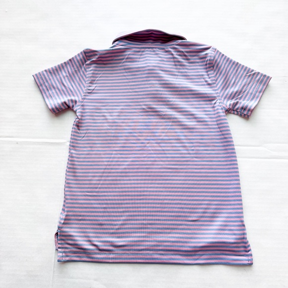 Crewcuts New Boys Striped Performance Polo Shirt Coral Mist Serene Sky Sz XS 4-5 - Picture 6 of 13